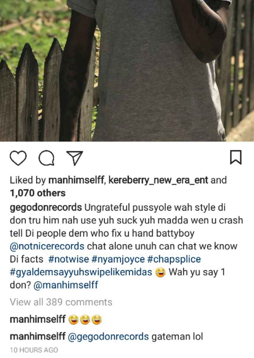 Alkaline's comments made on Gego Don's post